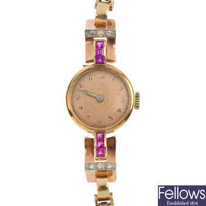 A lady's 1940s 9ct gold gem-set cocktail watch.