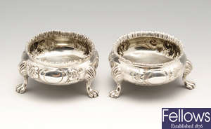 A pair of mid-Victorian silver open salts.