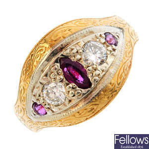 A 22ct gold ruby and diamond ring.