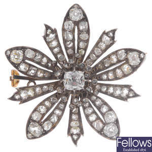 A late 19th century silver and gold diamond brooch.