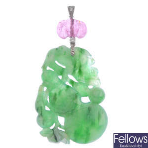 A jadeite and tourmaline pendant.