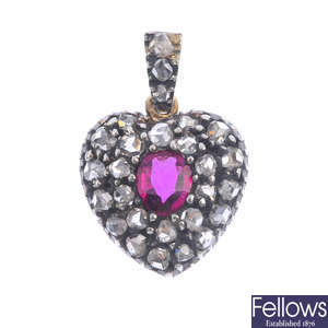 A mid Victorian silver and gold ruby and diamond pendant.