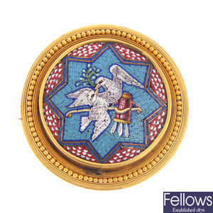 A late 19th century gold micro mosaic brooch.