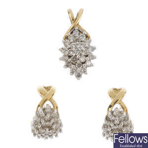 A set of 9ct gold diamond jewellery.