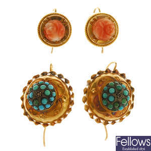 Two pairs of late 19th century gem-set earrings.