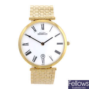 MICHEL HERBELIN - a gentleman's gold plated Epsilon bracelet watch with another Michel Herbelin wrist watch.
