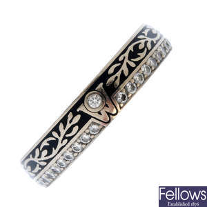 WELLENDORF ELDERFLOWER - a diamond and enamel 'Spinning' ring. AF.