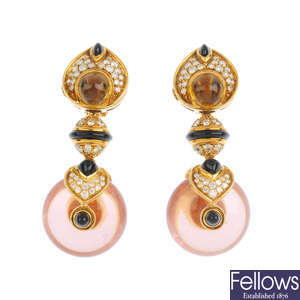 MARINA B - a pair of diamond and gem-set 'Pneu' earrings.