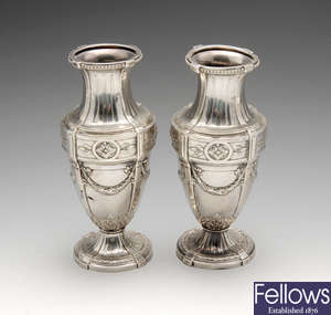 A pair of late nineteenth century French silver vases.