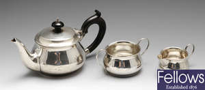 A 1920's silver three piece bachelor tea service.