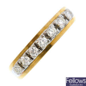 A 1970s 18ct gold diamond seven-stone ring.