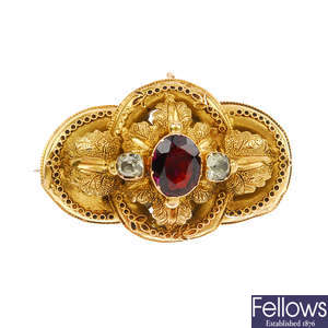 A late Victorian 18ct gold gem-set brooch.