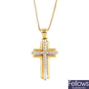 A diamond cross pendant, with an 18ct gold chain.