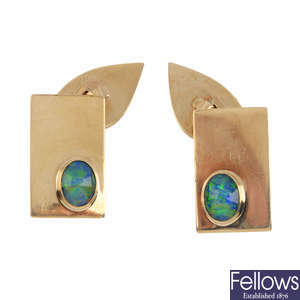 A pair of opal triplet cufflinks.