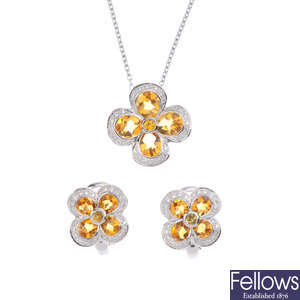 MAPPIN & WEBB - a set of 18ct gold citrine and diamond floral jewellery.