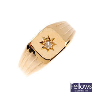 A gentleman's early 20th century 18ct gold diamond ring.
