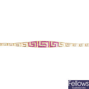 A 14ct gold synthetic ruby and cubic zirconia bracelet