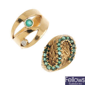 Two 9ct gold emerald rings.