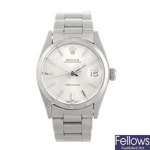 ROLEX - a mid-size stainless steel Oysterdate Precision bracelet watch.