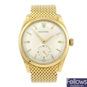 ROLEX - a gentleman's 18ct yellow gold Oyster bracelet watch.
