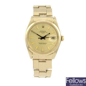 ROLEX - a gentleman's 14ct yellow gold Oyster Perpetual Date bracelet watch.