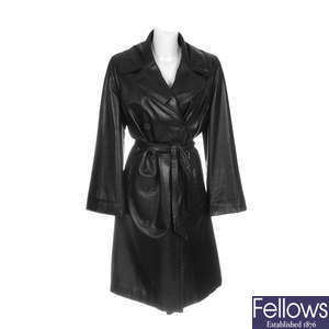 LOEWE - a black lambskin leather coat.