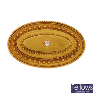 A mid Victorian 15ct gold diamond brooch. 