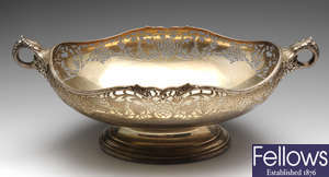A 1940's large silver twin-handled pedestal dish.