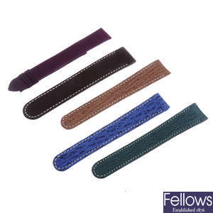 A group of assorted watch straps, to include examples by Nomos, Girard Perregaux, Ebel and Rado. Approximately 30.