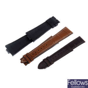 A group of assorted watch straps, to include examples by Patek Philippe, Breguet, Blancpain, A Lange & Sohne and Vacheron Constantin. Approximately 28.