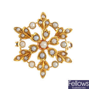 A split and seed pearl brooch.