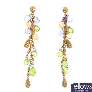 A pair of 9ct gold gem-set earrings.