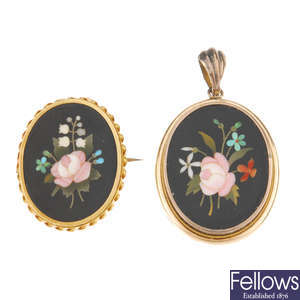 Two late Victorian pietra dura items of jewellery.