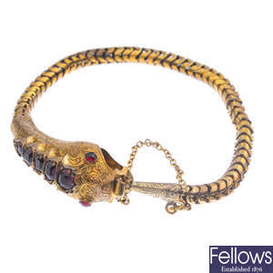 A garnet snake bracelet.