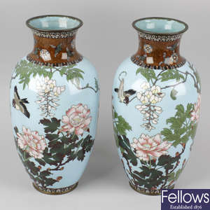 A pair of cloisonné baluster vases