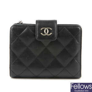 CHANEL - a lambskin leather quilted wallet.