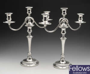 A pair of 20th century American sterling silver candelabra.