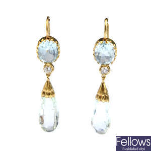 A pair of aquamarine earrings.