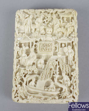 A fine late 19th century Cantonese carved ivory card case.