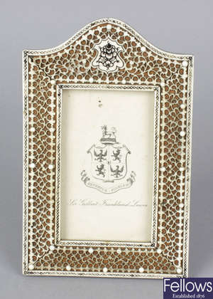 A late 19th century Anglo Indian Vizagapatam style easel photograph frame.