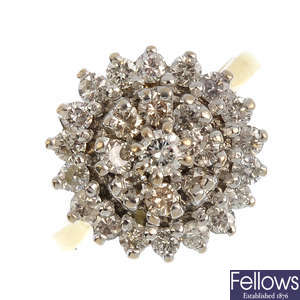 A 1970's 18ct gold diamond cluster ring.