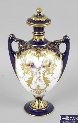 A Royal Worcester bone china vase and cover.