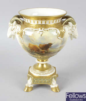 A Royal Worcester bone china vase by John Stinton.