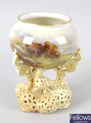 A Royal Worcester bone china vase by Harry Stinton.