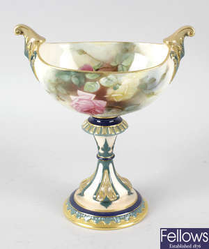 A Royal Worcester bone china pedestal dish on stand.