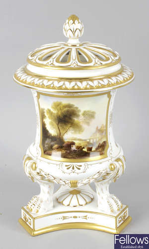 A Royal Worcester bone china pot pourri vase and cover by Harry Davis.