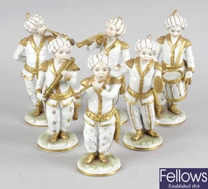 A set of six Sitzendorf porcelain Turkish band figures.