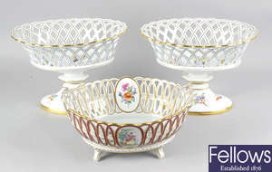 A 20th Century Dresden porcelain dish, a pair of Herend pedestal bowls, etc.