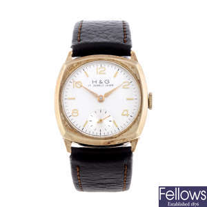 H&G - a gentleman's 9ct yellow gold wrist watch.