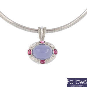 A diamond and gem-set pendant, with collar.